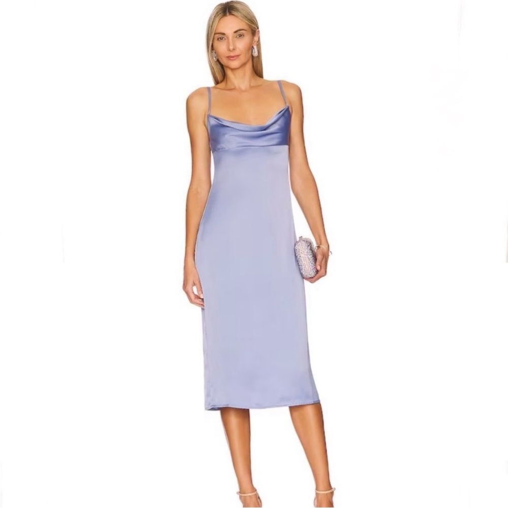 WeWoreWhat Slate Blue Cowl Satin Charmeuse Midi Dress Size 4 NWT Style# WWD18-1 - Picture 2 of 5